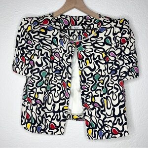 Weill Bolero Jacket Short Sleeve Blazer Puff Sleeve Abstract Print size US 8